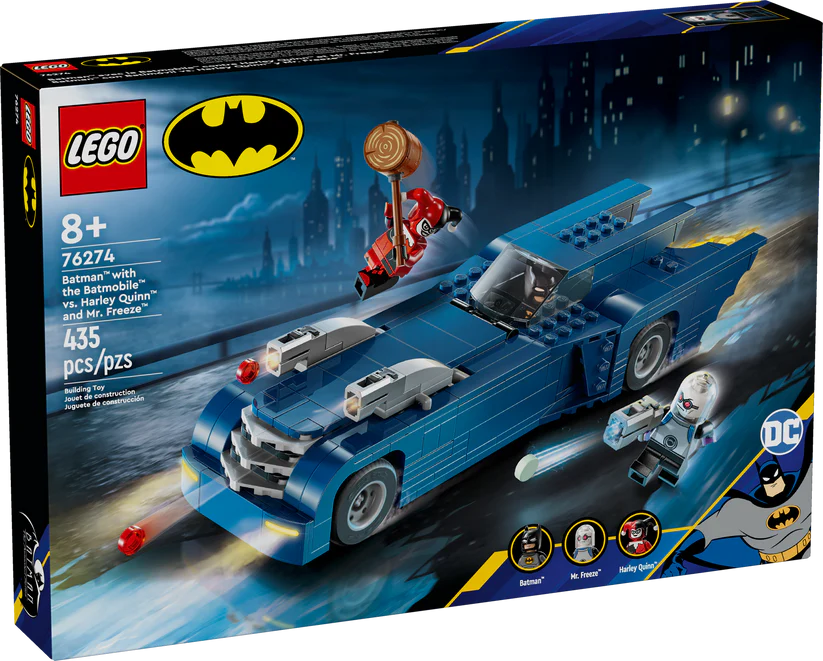 Batman with the Batmobile vs Harley Quinn and Mr Freeze