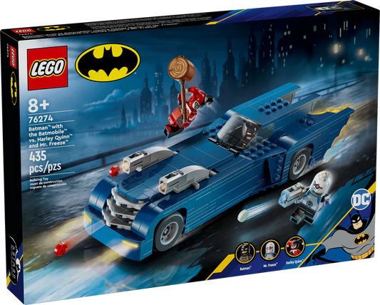 Batman with the Batmobile vs Harley Quinn and Mr Freeze
